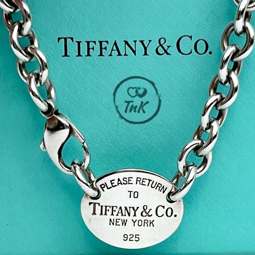 Tiffany & Co Return To Tiffany Oval Tag Choker Necklace- 925 Silver - 15.5" - Picture 2 of 16